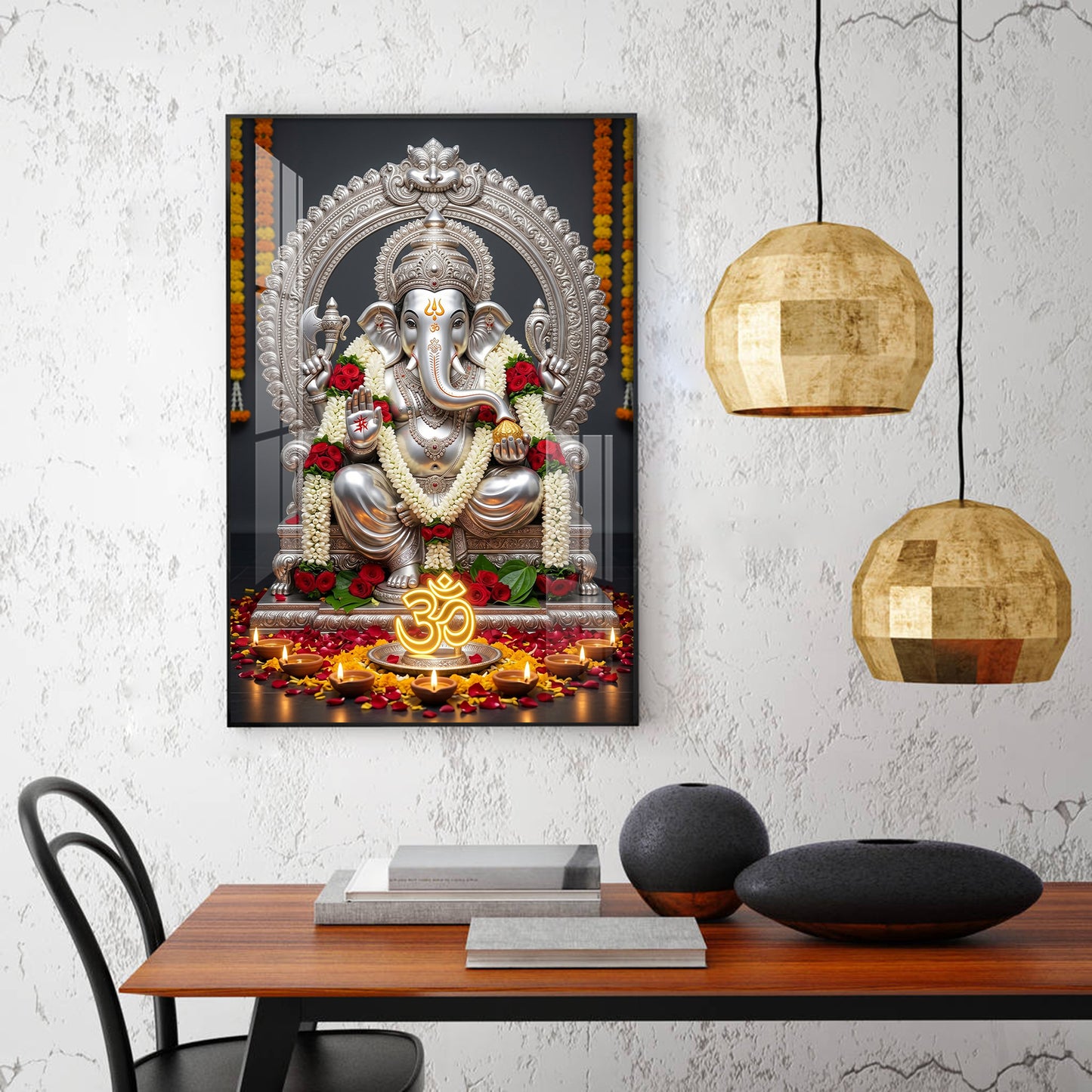 Hindu Deity Lord Ganesha Glass Finish Vertical Wall Art