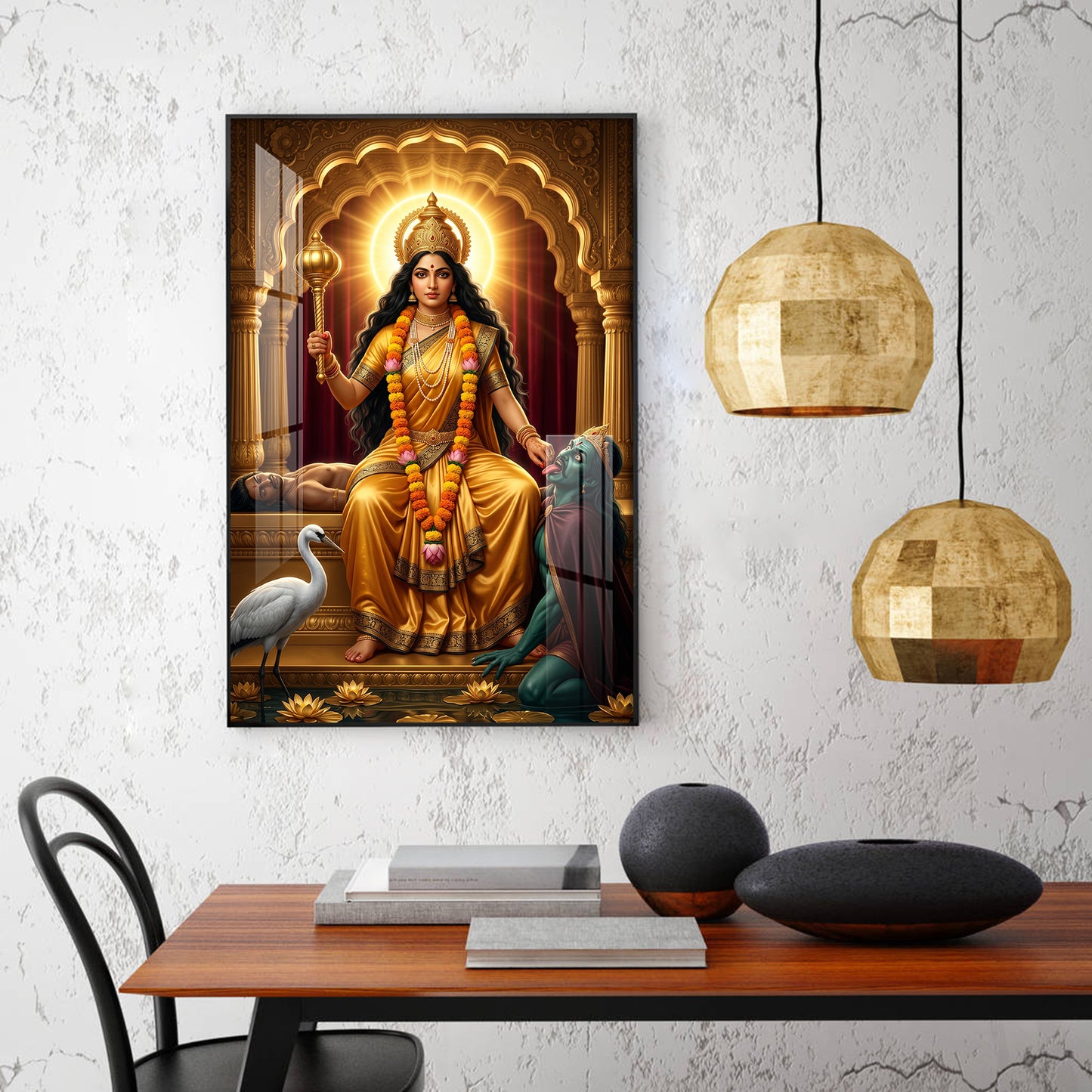 Goddess Baglamukhi Glass Finish Vertical Wall Art