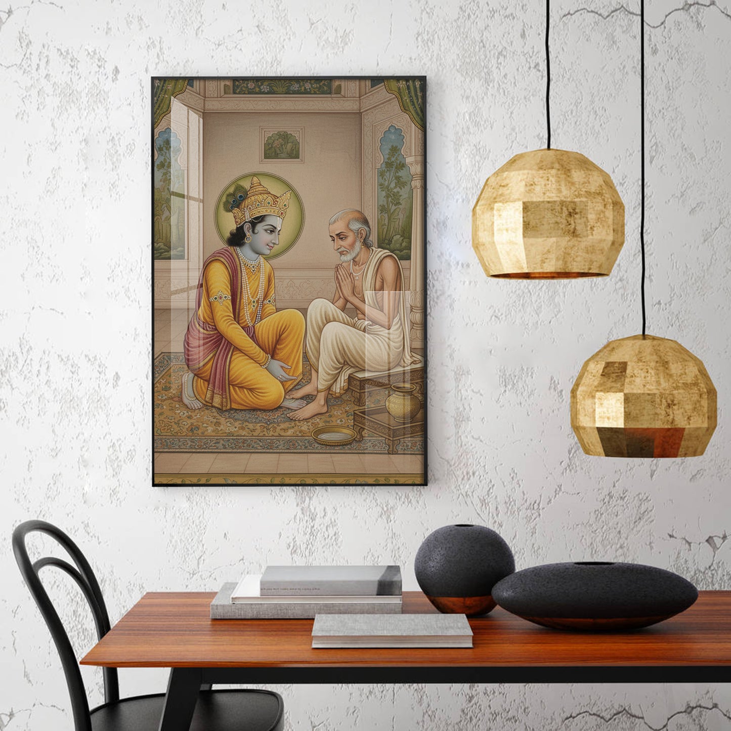 Krishna Sudama Glass Finish Vertical Wall Art