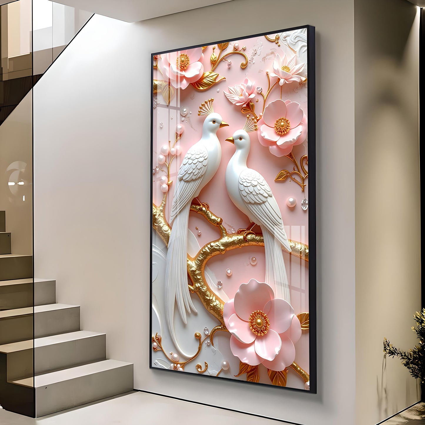 Whimsical Winged Pair Glass Finish Vertical Wall Art