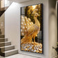 Golden Peacock Glass Finish Vertical Wall Art