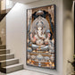 Depicts Lord Ganesha Glass Finish Vertical Wall Art