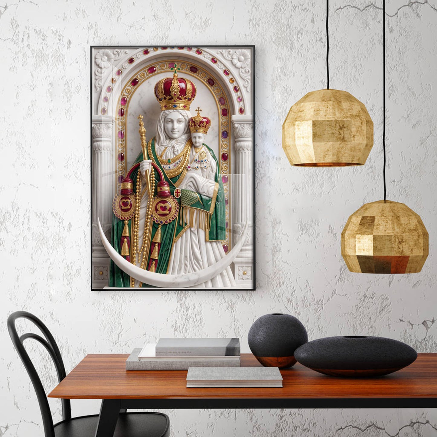 Velankanni Mother Mary Glass Finish Vertical Wall Art