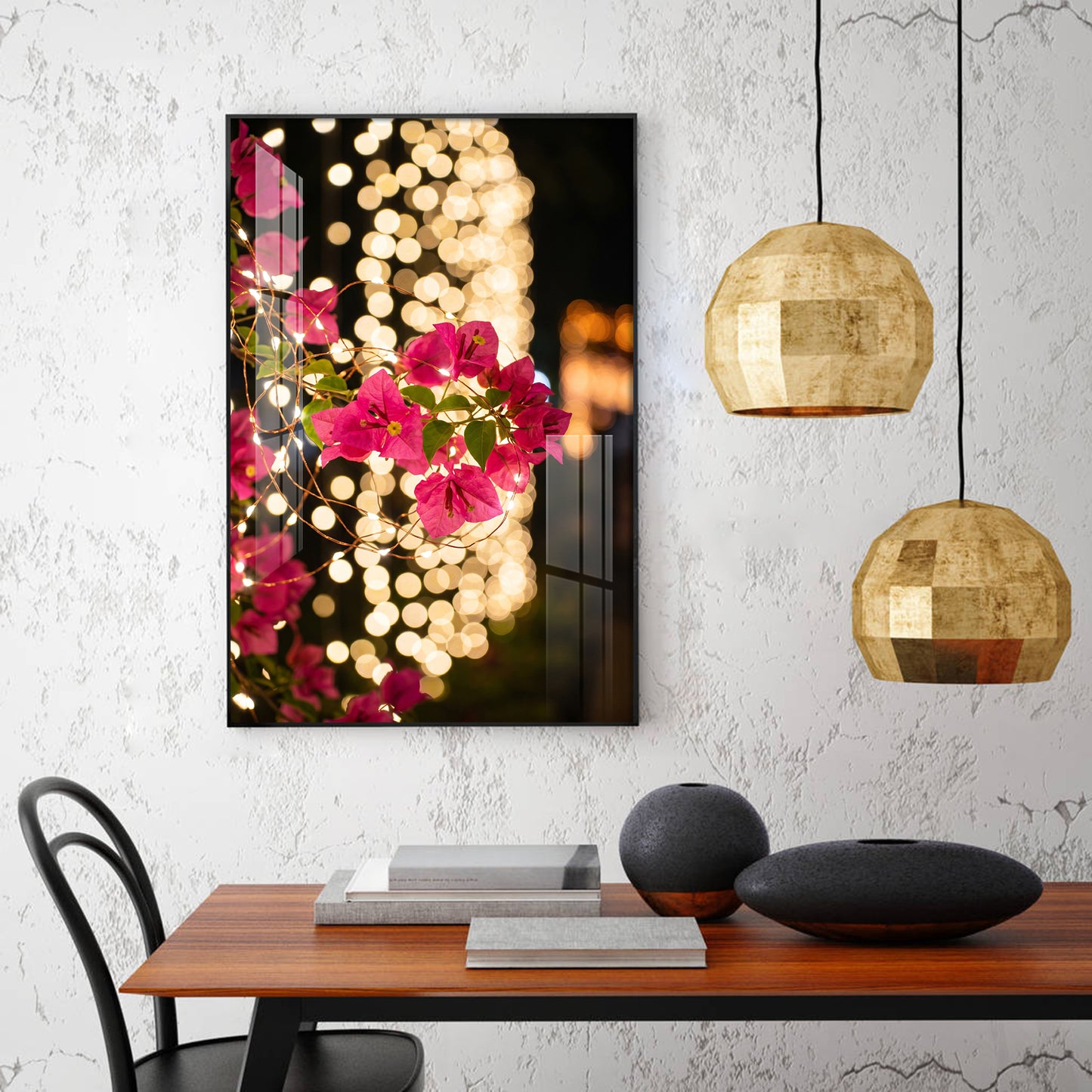 Pink Bougainvillea Flowers Glass Finish Vertical Wall Art
