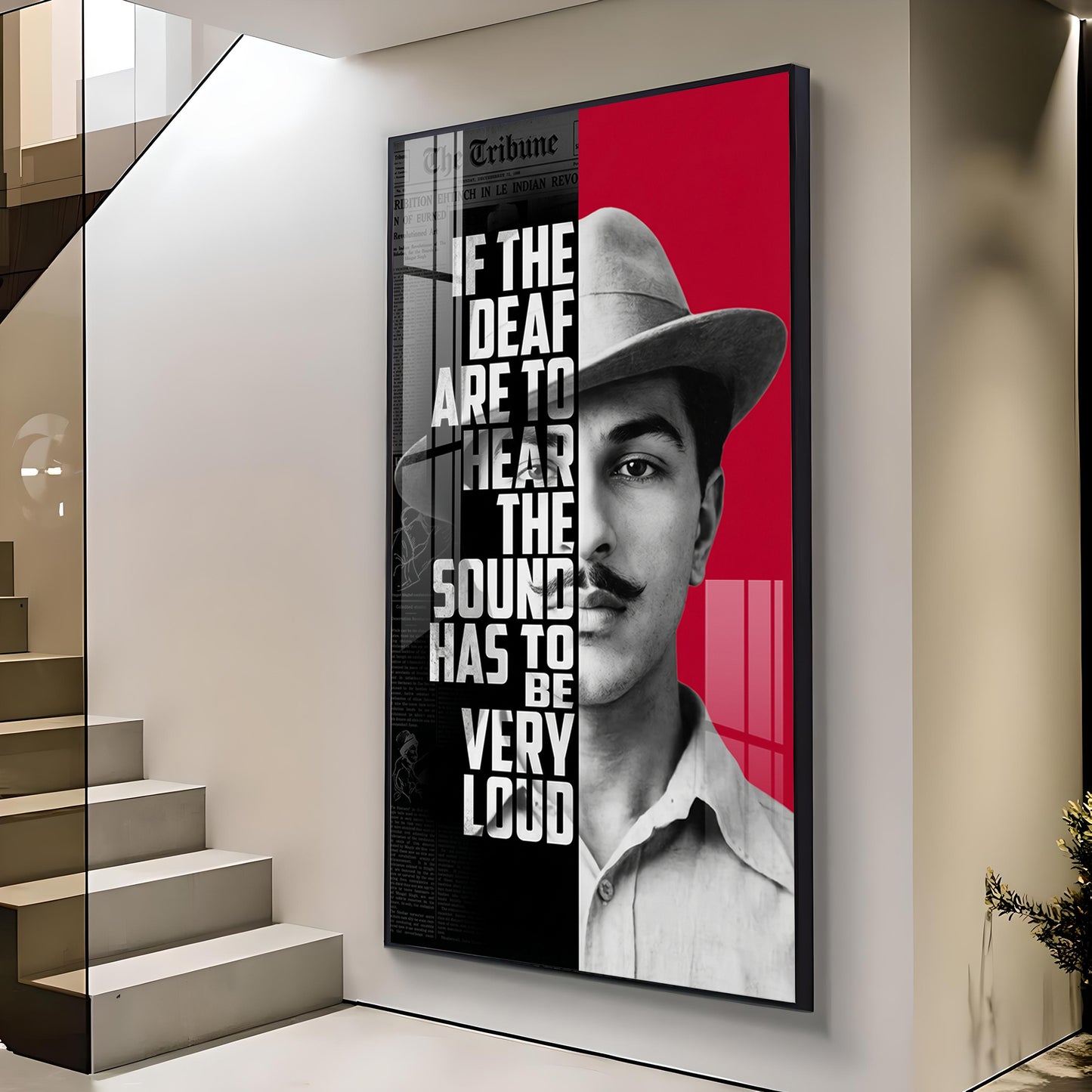 Bhagat Singh Glass Finish Vertical Wall Art