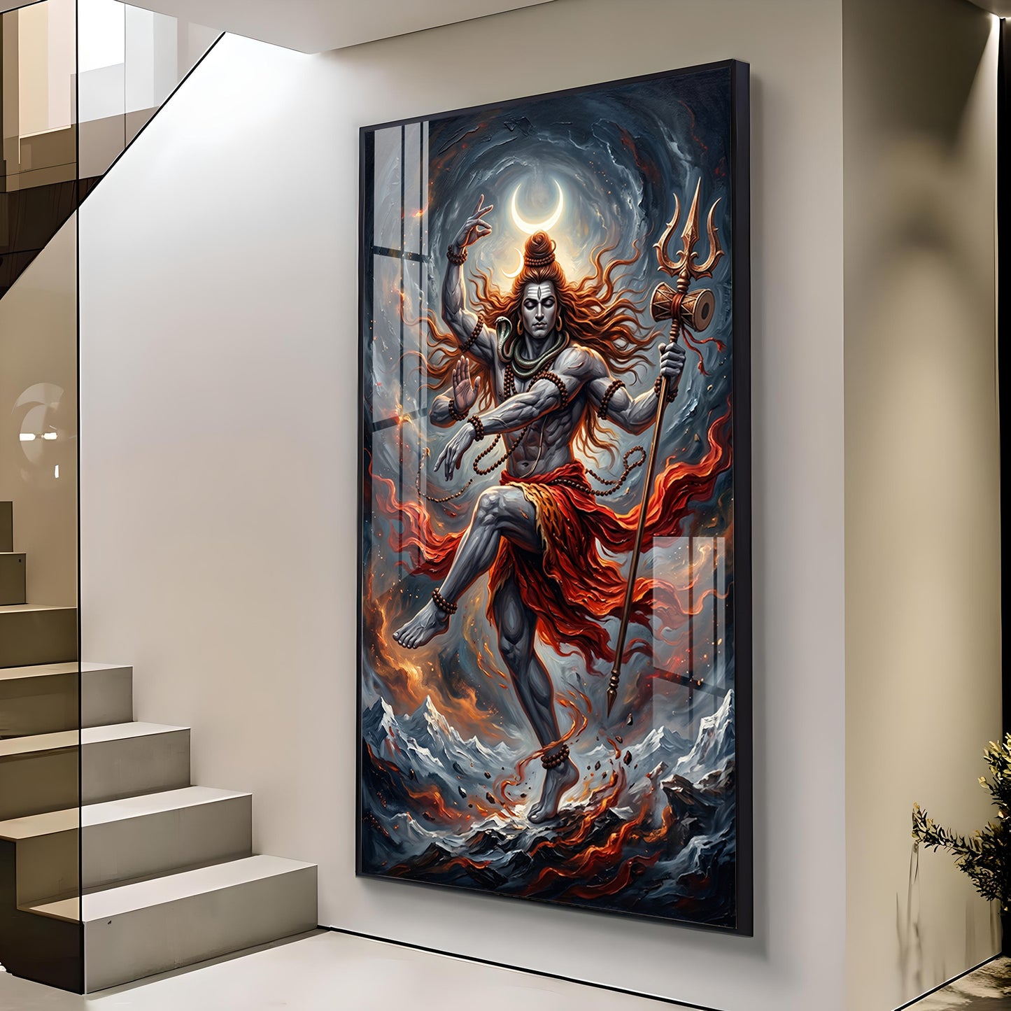 Shiv Sadhana Glass Finish Vertical Wall Art