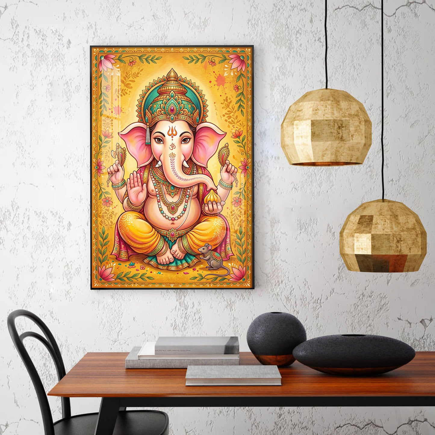 Shree Ganesh Bhagwan Glass Finish Vertical Wall Art