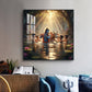 Little Krishna With Sakha Glass Finish Square Wall Art