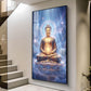 Meditating Lord Buddha Glass Finish Vertical Wall Art