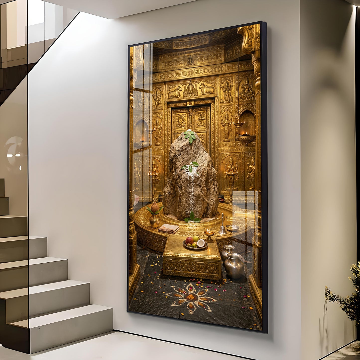 Divine Kedarnath Jyotirlinga Glass Finish Vertical Wall Art