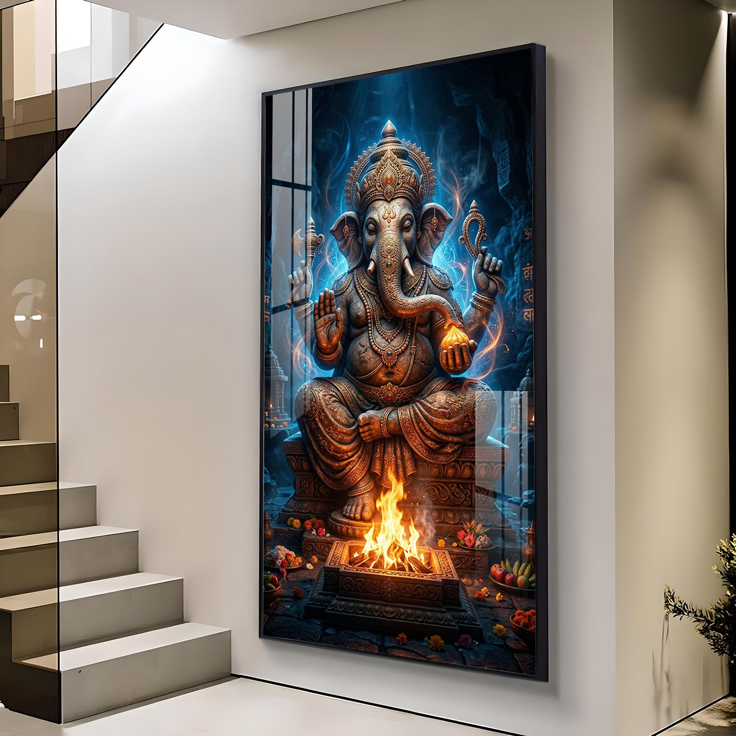 Divine Shree Ganesh Ji Glass Finish Vertical Wall Art