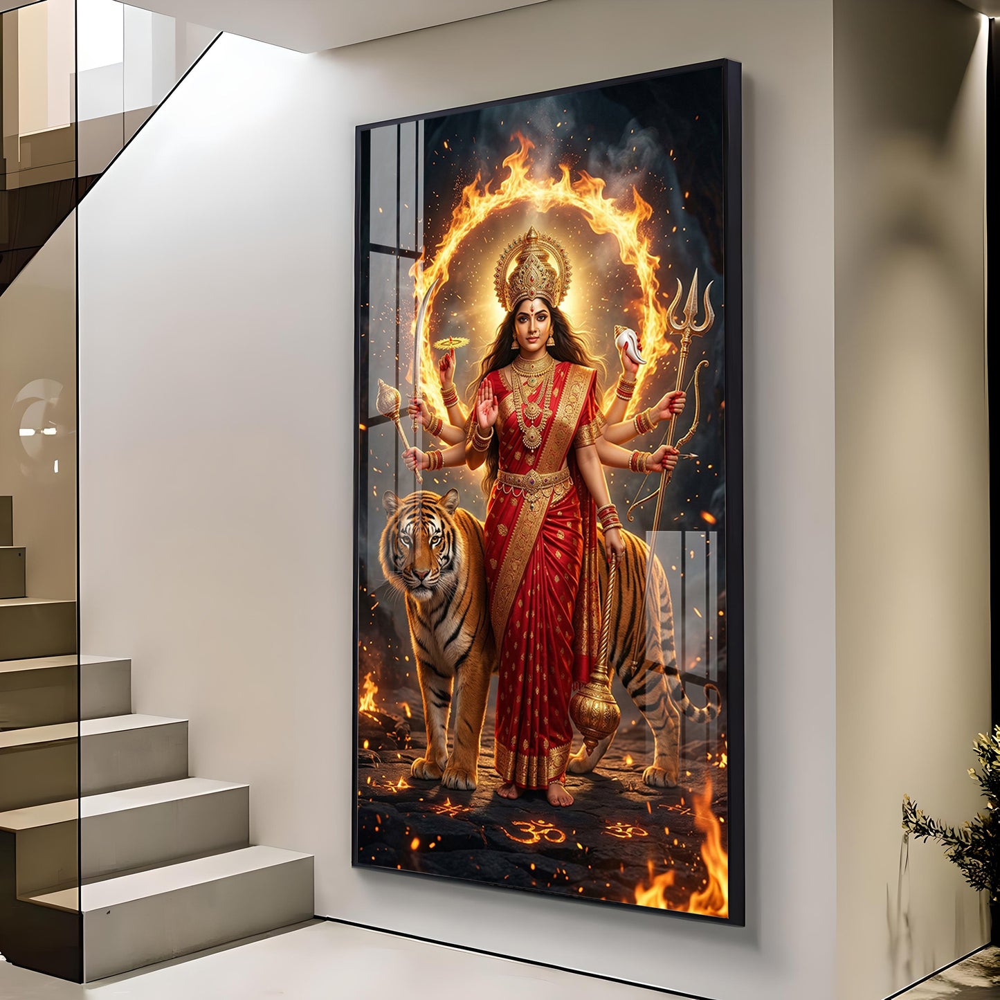 Divine Maa Durga Glass Finish Vertical Wall Art