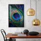 Peacock Feather With Water Drops Glass Finish Vertical Wall Art
