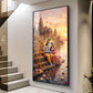 Radha Krishna On Ghat Glass Finish Vertical Wall Art