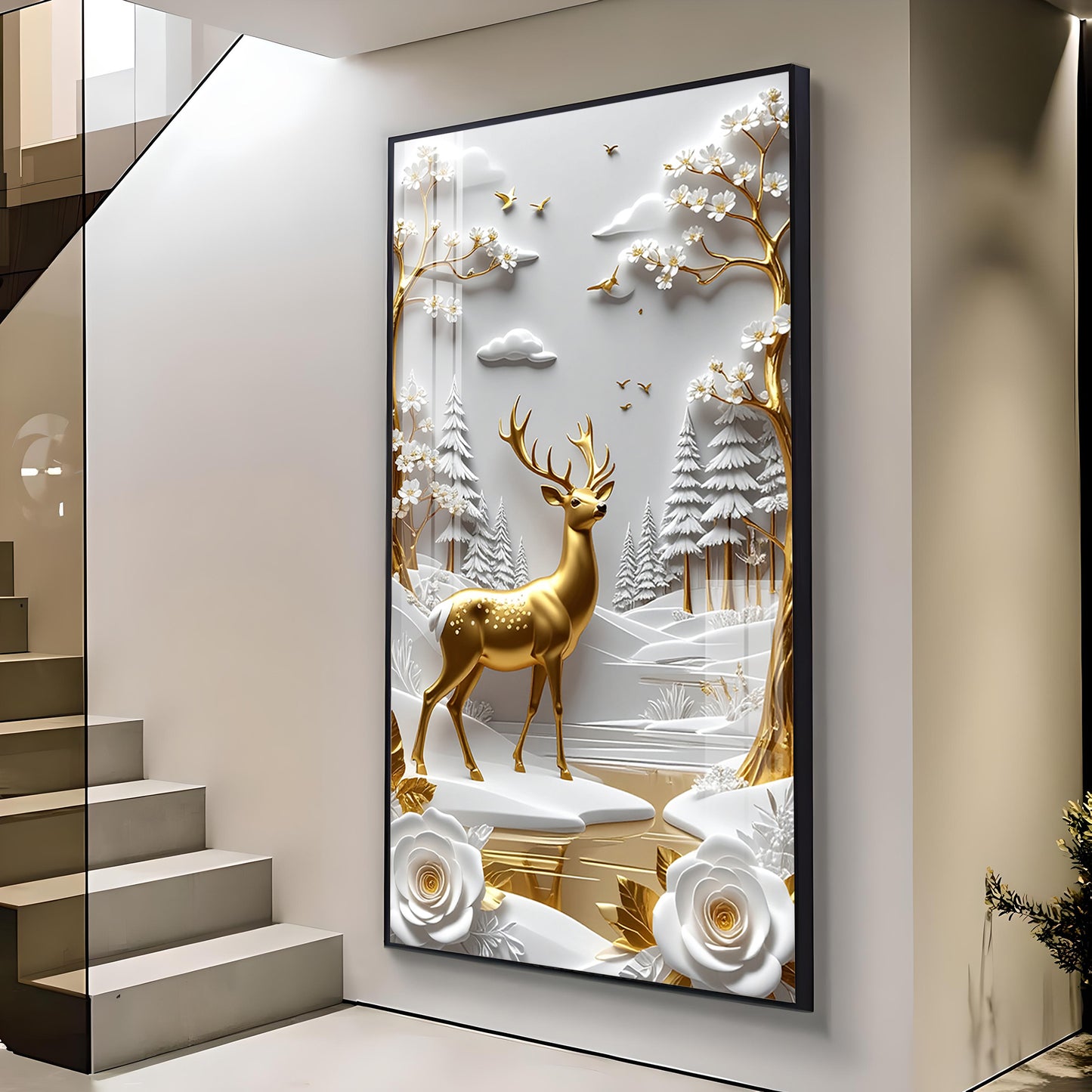 Deerlighted Forest Glass Finish Vertical Wall Art