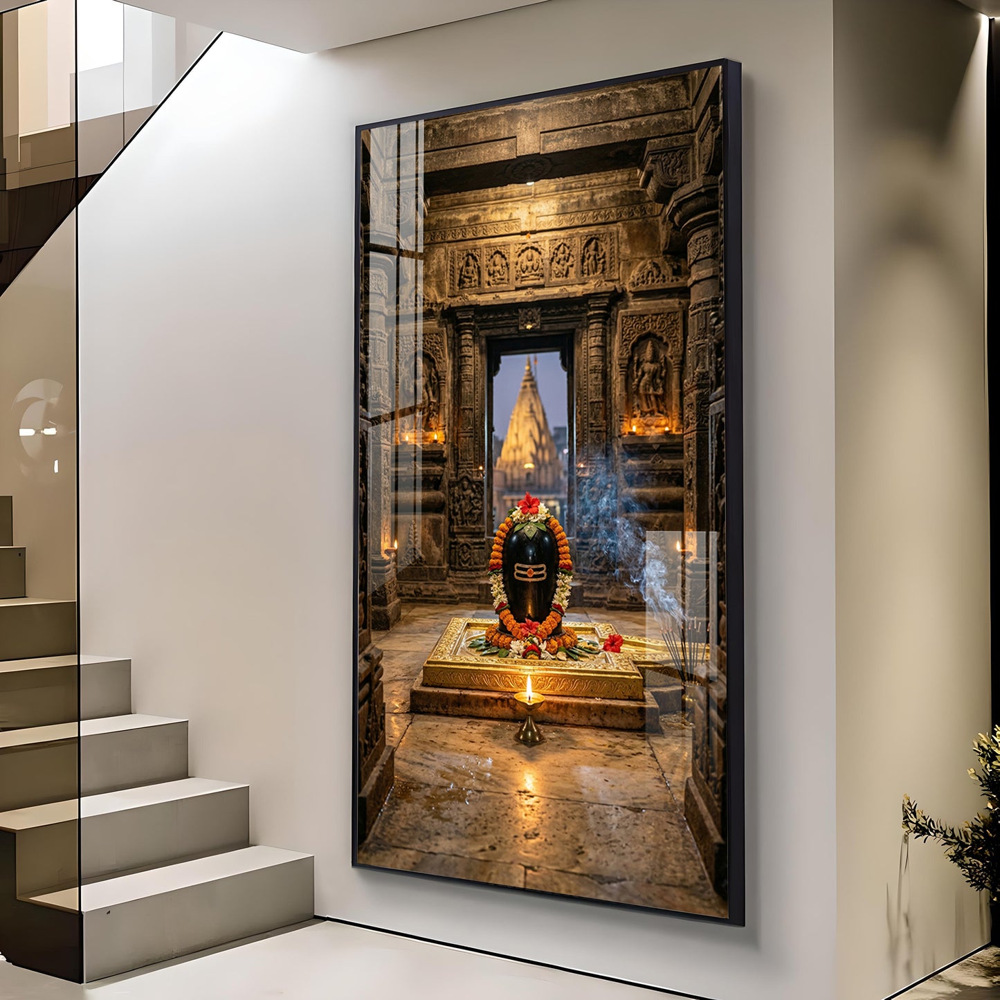 Divine Shiva Lingam Glass Finish Vertical Wall Art