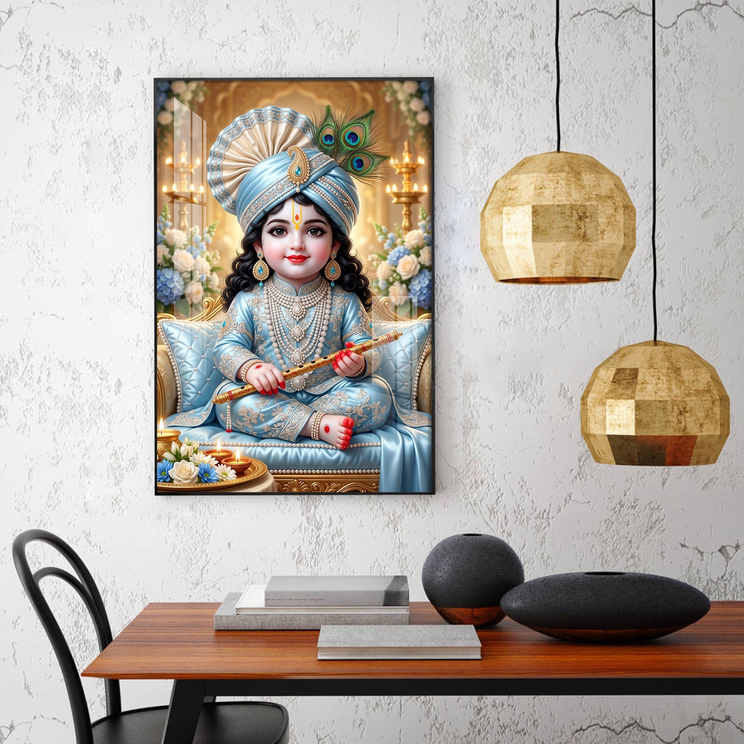Lord Bal Gopal Glass Finish Vertical Wall Art
