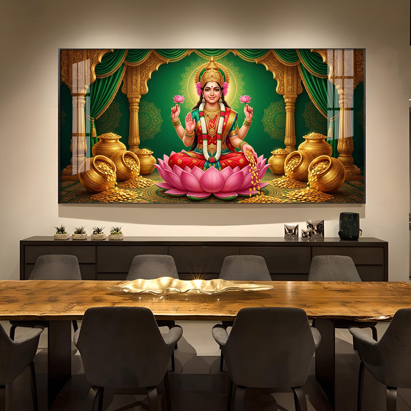 Lakshmi Mata Glass Finish Horizontal Wall Art
