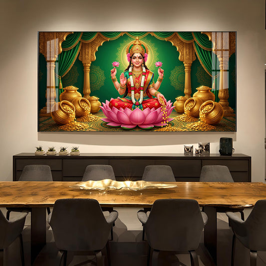 Lakshmi Mata Glass Finish Horizontal Wall Art