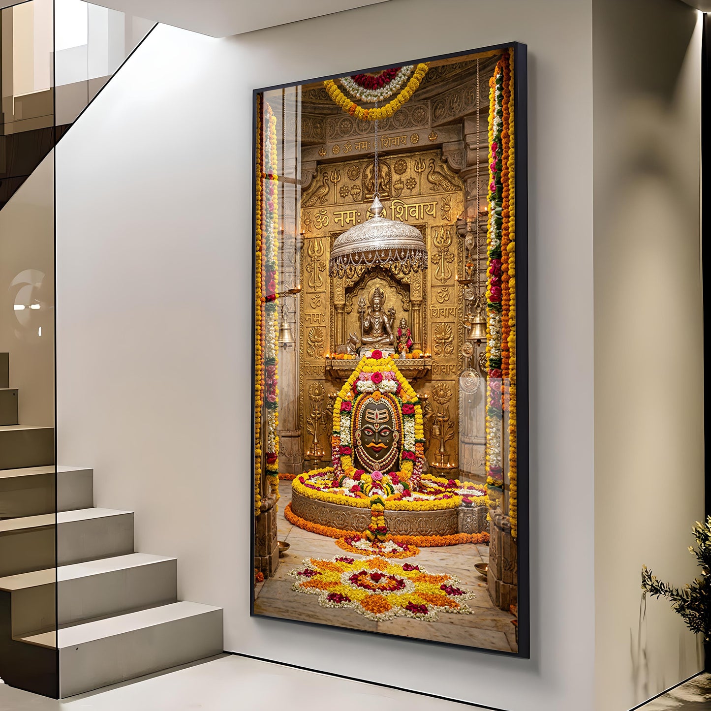 Mahakaleshwar Jyotirlinga Glass Finish Vertical Wall Art