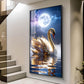 Majestic swan with feathers Glass Finish Vertical Wall Art