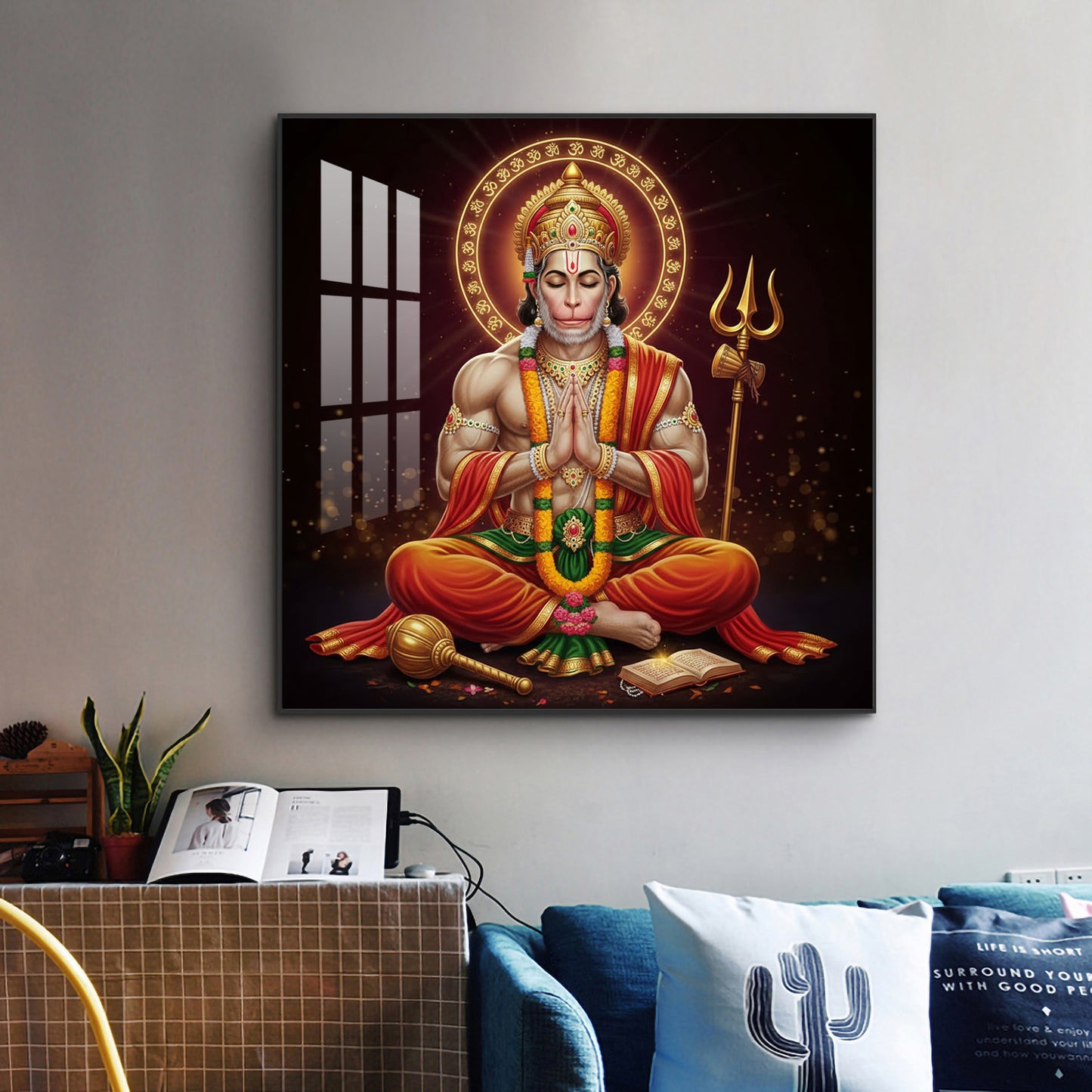 Veer Hanuman Ji Glass Finish Square Wall Art