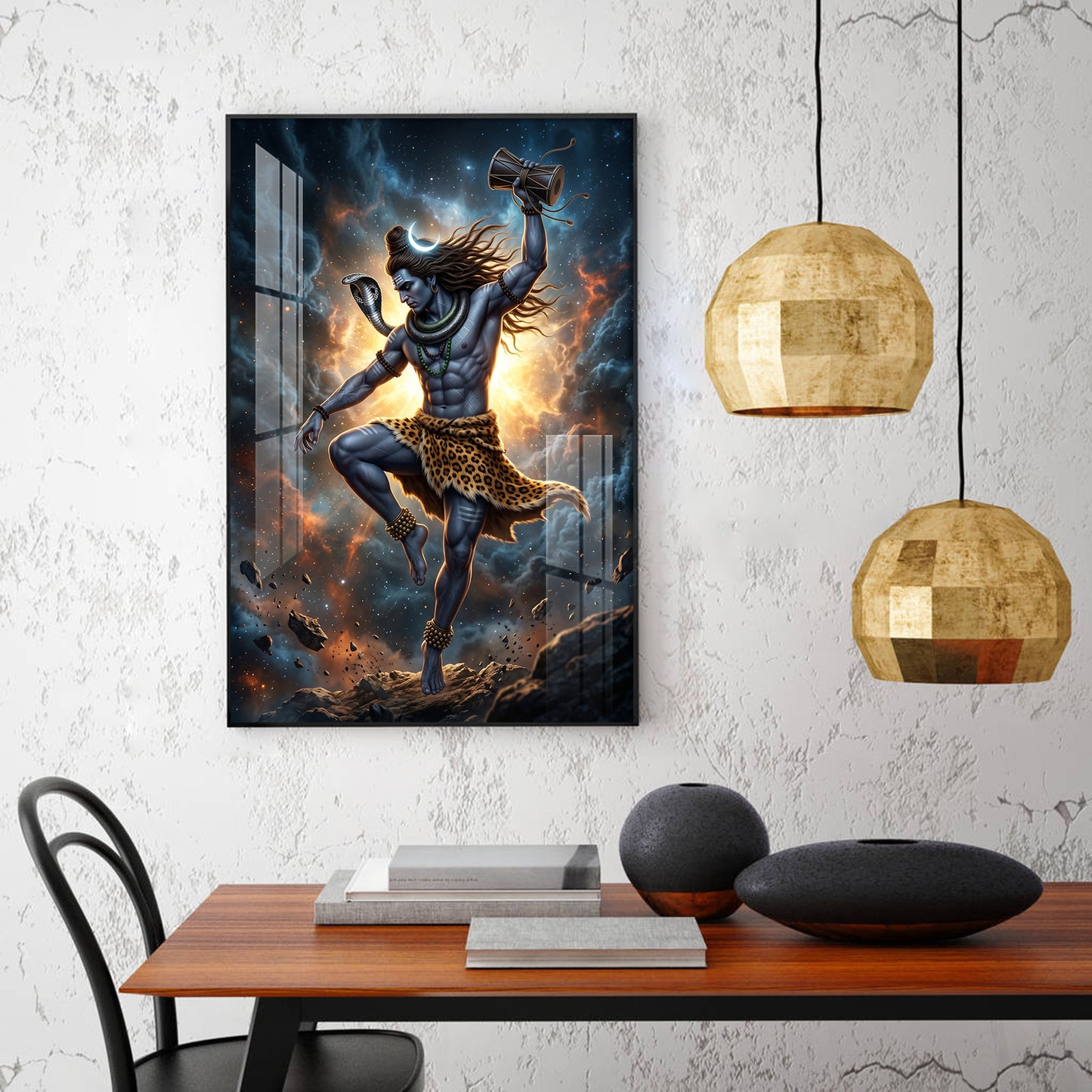 Mahadev In His Tandava Pose Glass Finish Vertical Wall Art
