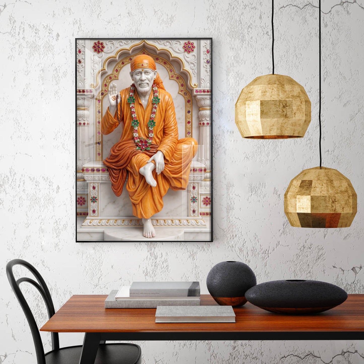 Divine Sai Baba Glass Finish Vertical Wall Art