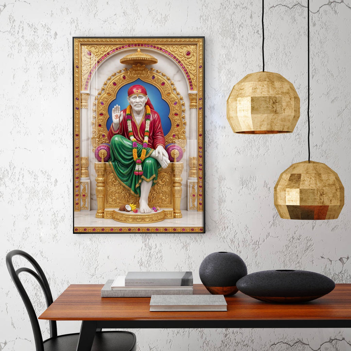 Spiritual Sai Baba Glass Finish Vertical Wall Art