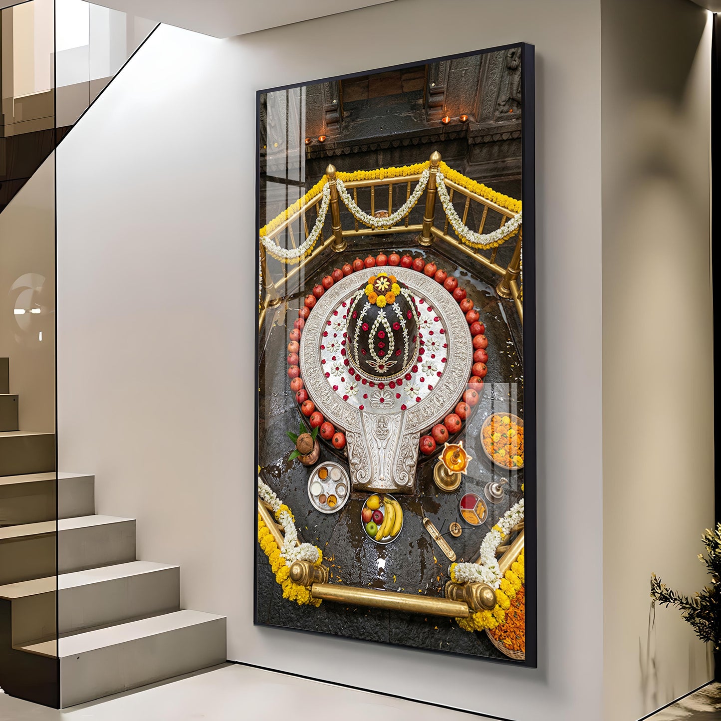 Divine Bhimashankar Jyotirlinga Glass Finish Vertical Wall Art