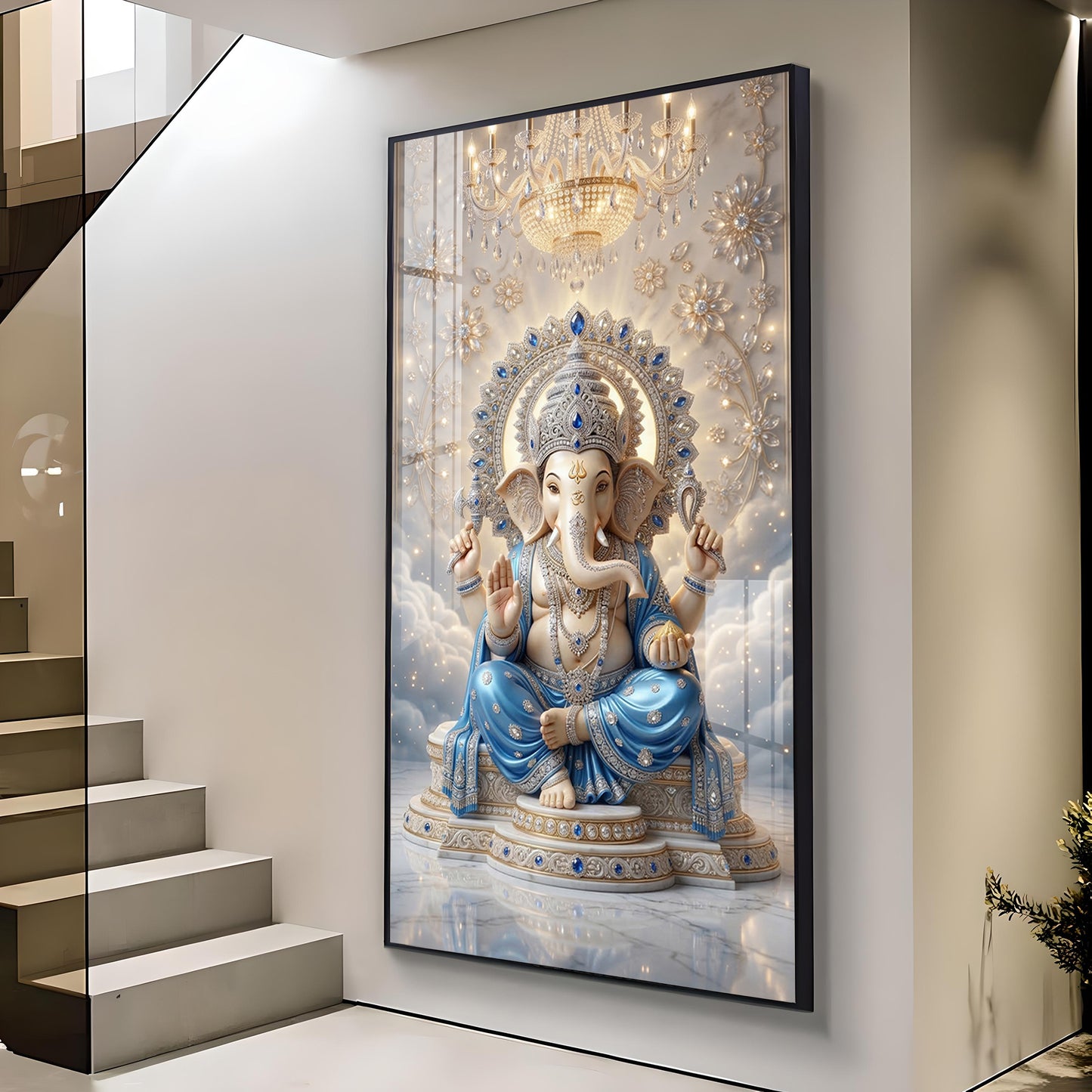 Shri Ganesh Ji Glass Finish Vertical Wall Art