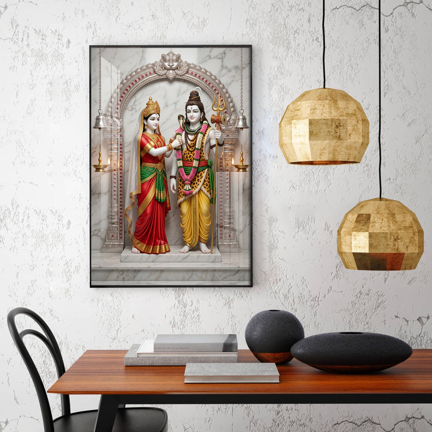 Lord Shiva & Goddess Parvati Glass Finish Vertical Wall Art