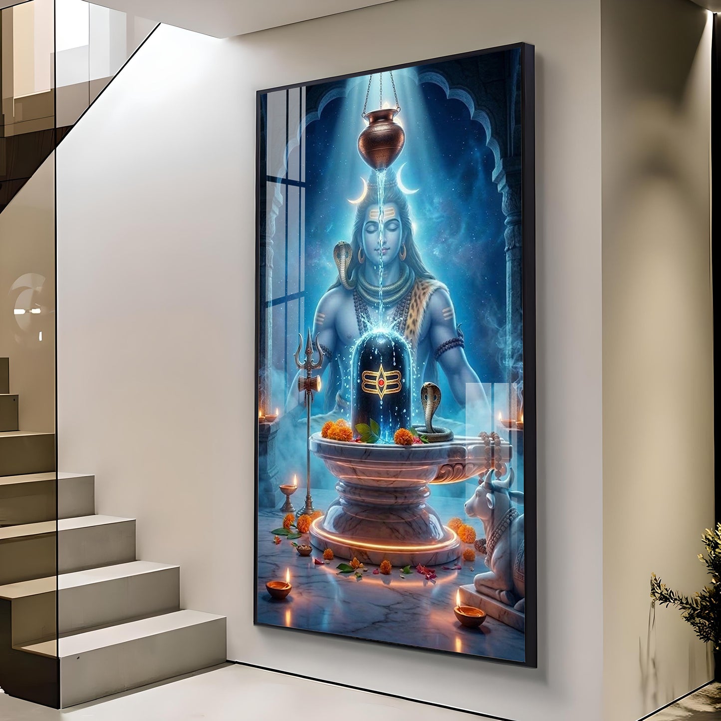 Lord Shiv Bhagwan Glass Finish Vertical Wall Art