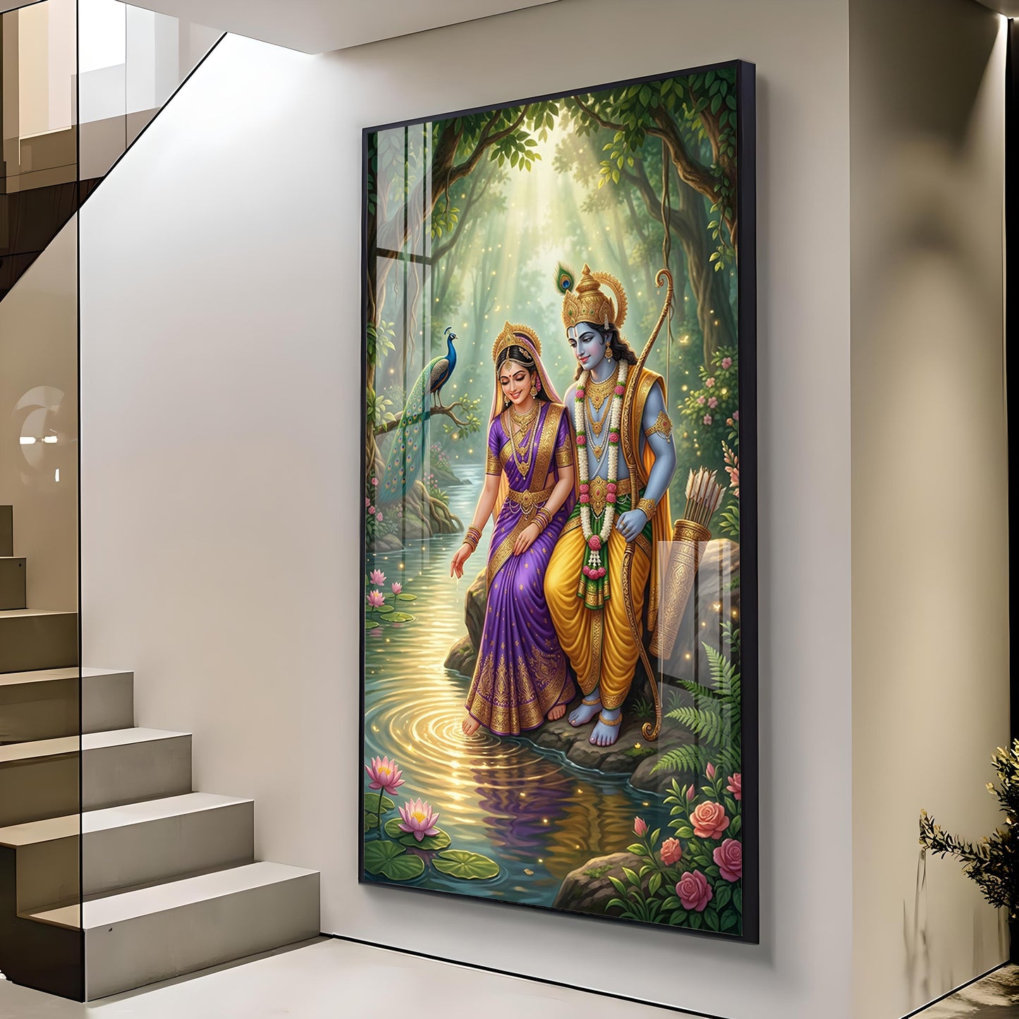 Radha Rani With Krishna Glass Finish Vertical Wall Art