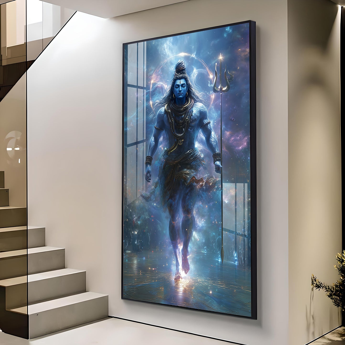 God Bholenath Glass Finish Vertical Wall Art