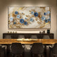Elegant Blue Flower Glass Finish Horizontal Wall Art