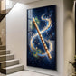 Flute With Peacock Feathers Glass Finish Vertical Wall Art