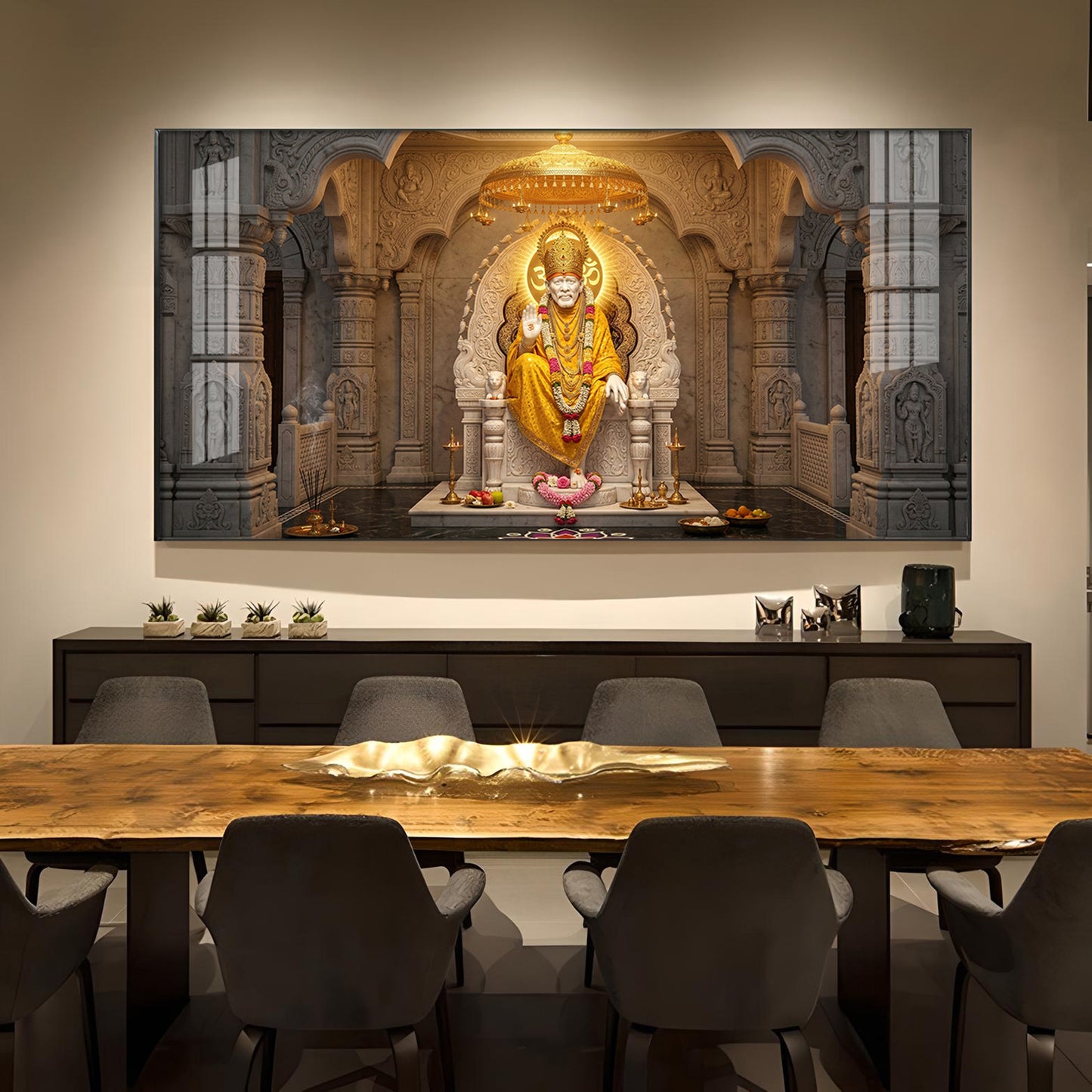 Divine Sai Baba Glass Finish Horizontal Wall Art