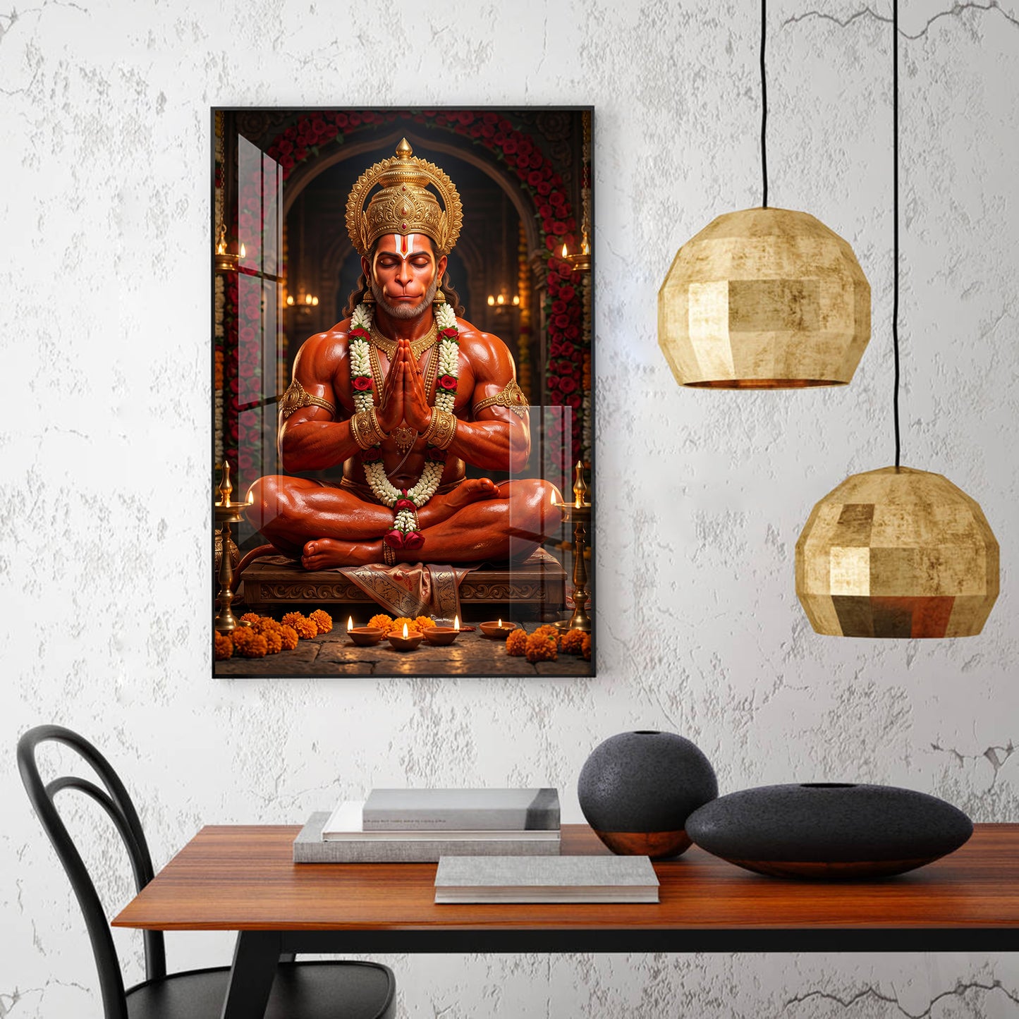 Lord Hanuman Glass Finish Vertical Wall Art