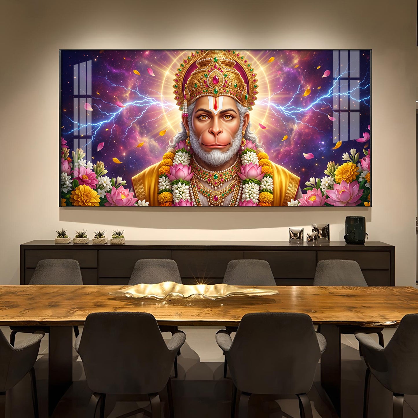 Hanuman Ji Glass Finish Horizontal Wall Art