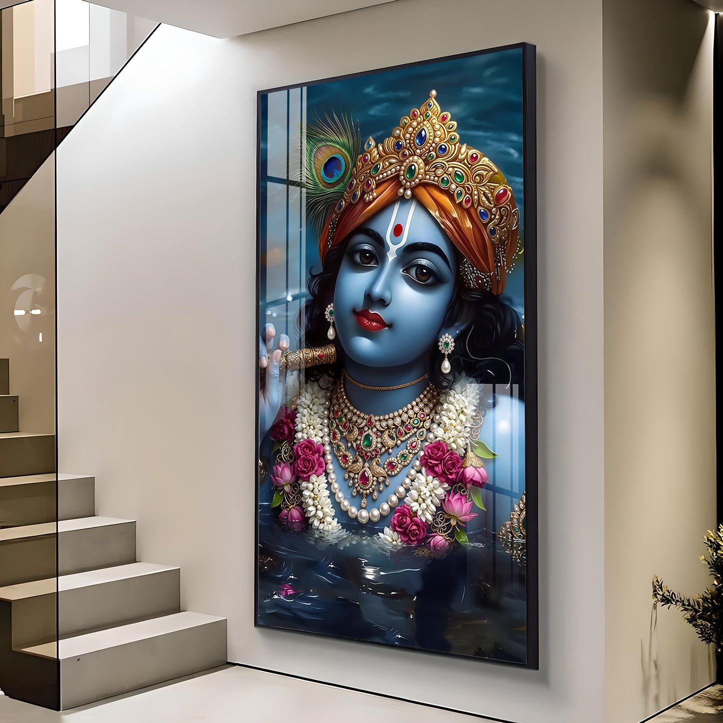Shri Banke Bihari Glass Finish Vertical Wall Art