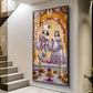 Depicting Radha & Krishna Glass Finish Vertical Wall Art