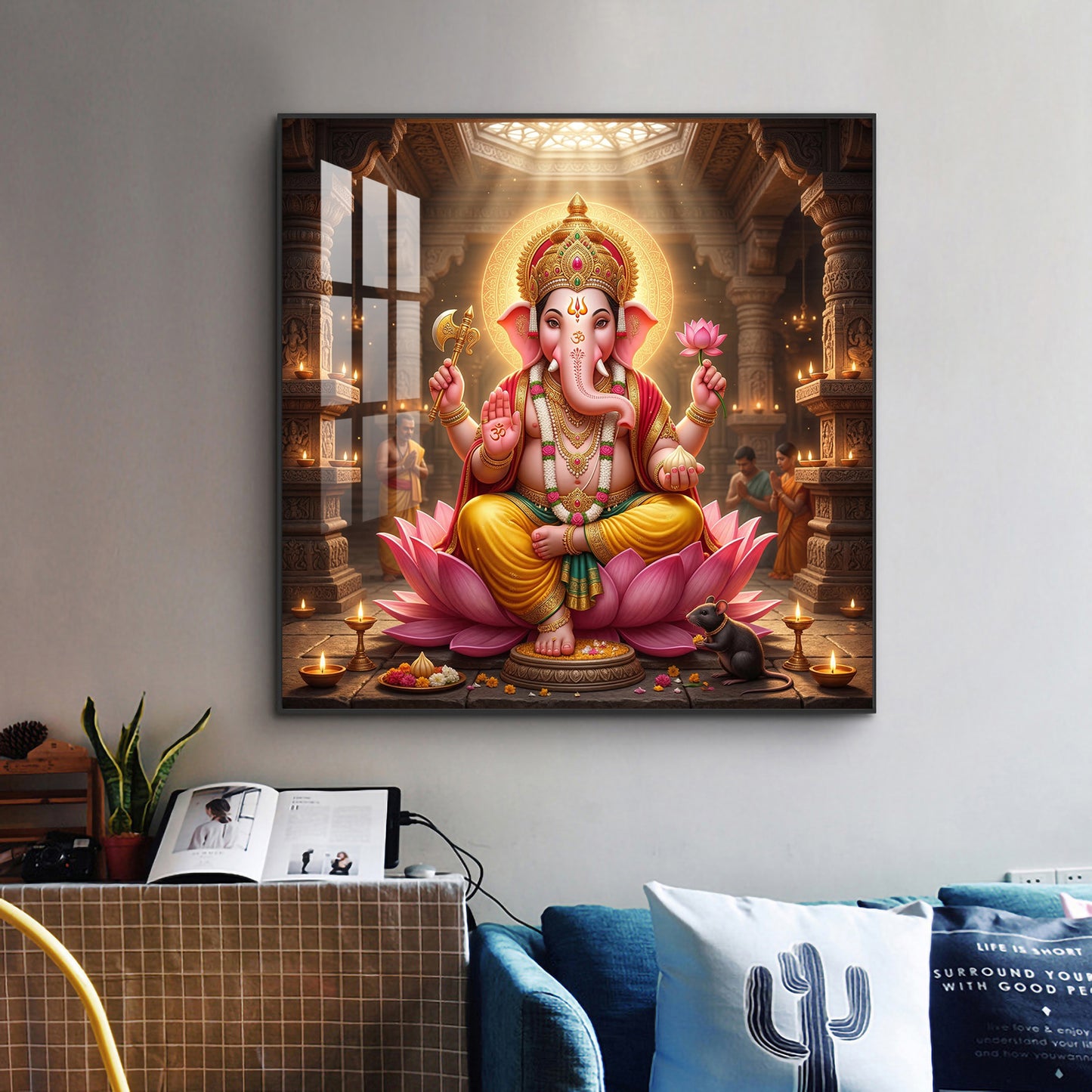 Ganapathi Glass Finish Square Wall Art