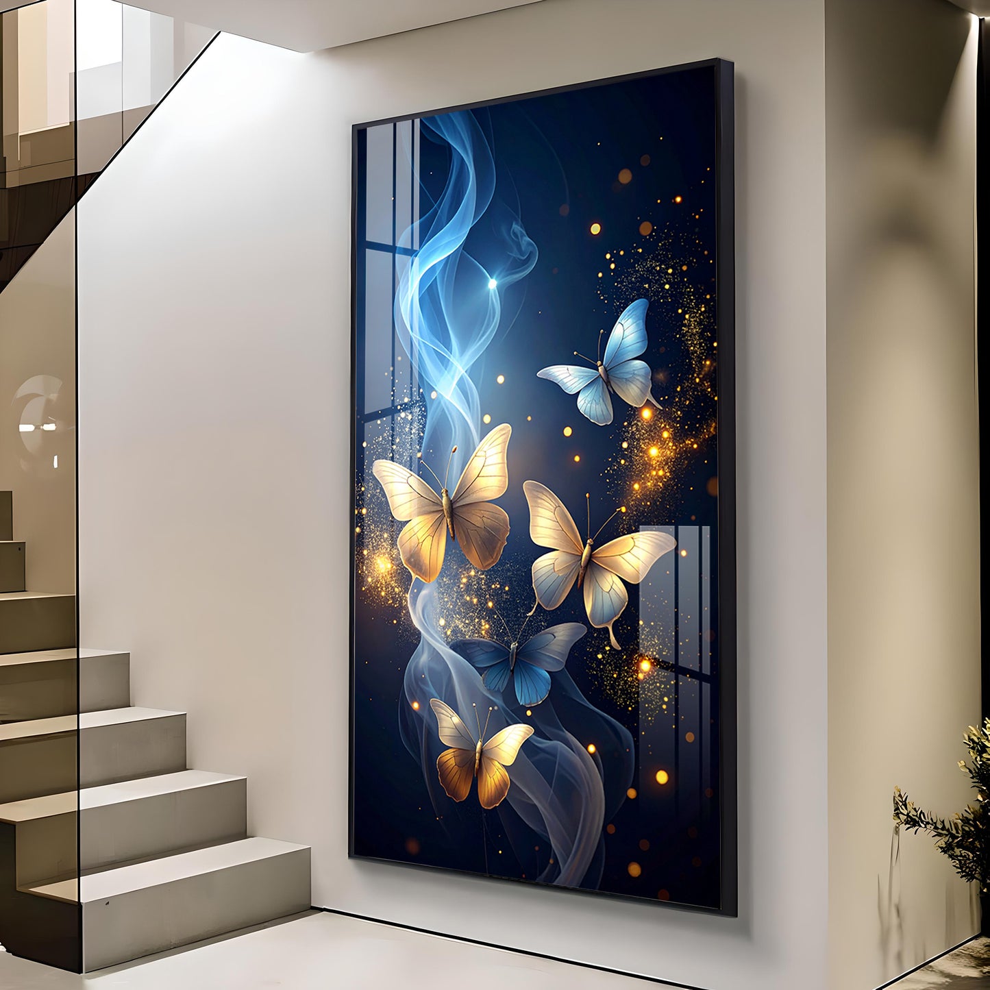 Cosmic Butterflies Glass Finish Vertical Wall Art