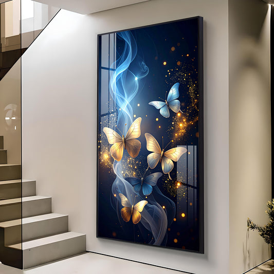Cosmic Butterflies Glass Finish Vertical Wall Art
