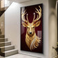 Golden Deer Head Glass Finish Vertical Wall Art