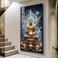 Meditating Buddha Glass Finish Vertical Wall Art