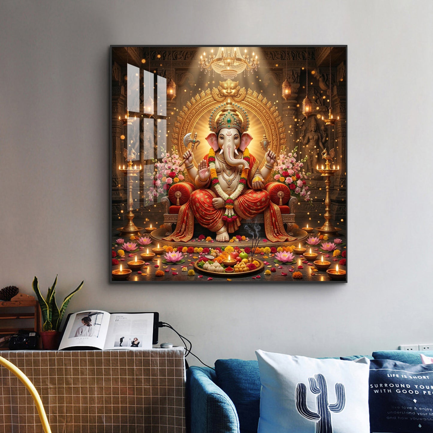 Hindu God Ganpati Ji Glass Finish Square Wall Art
