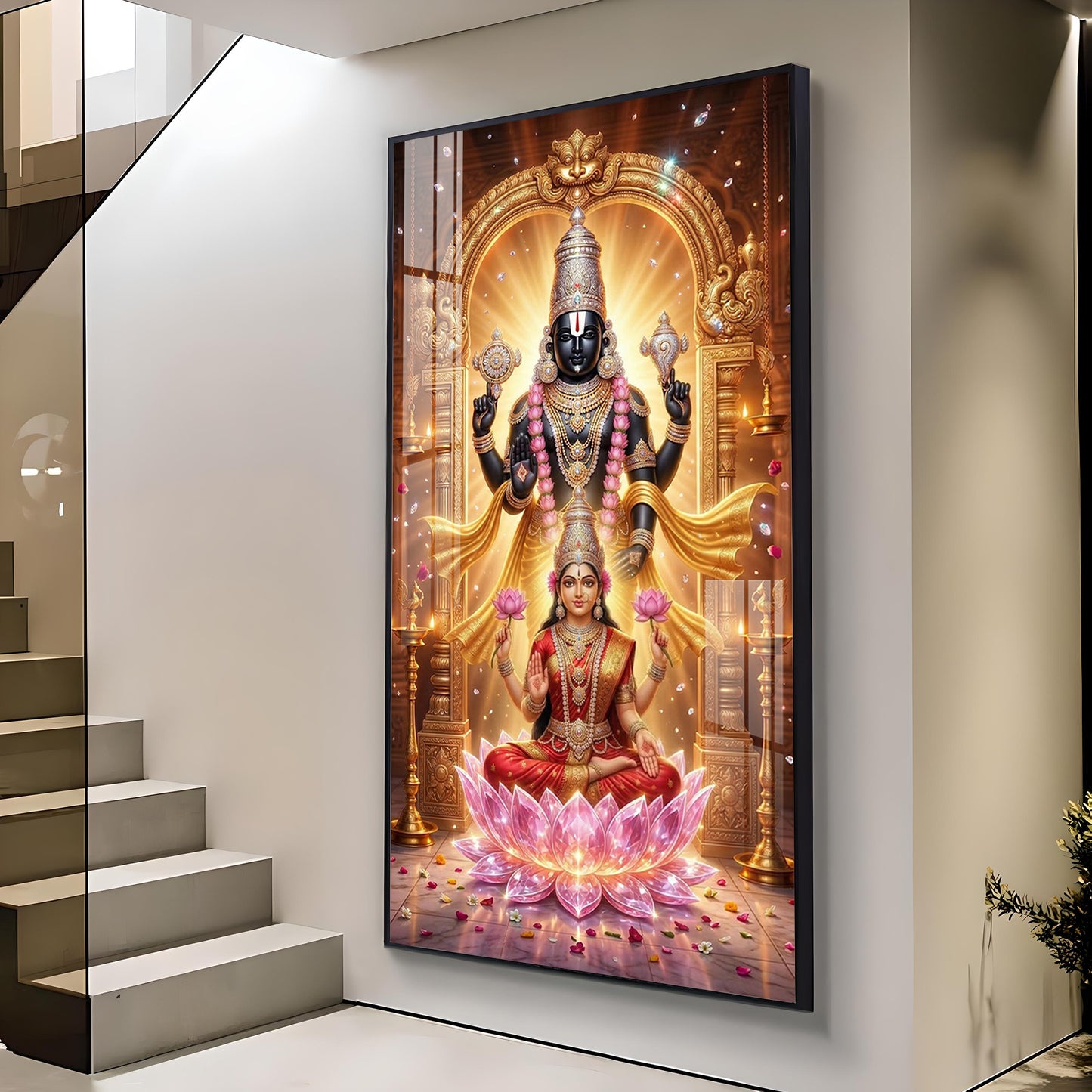 Lord Tirupati Balaji Glass Finish Vertical Wall Art