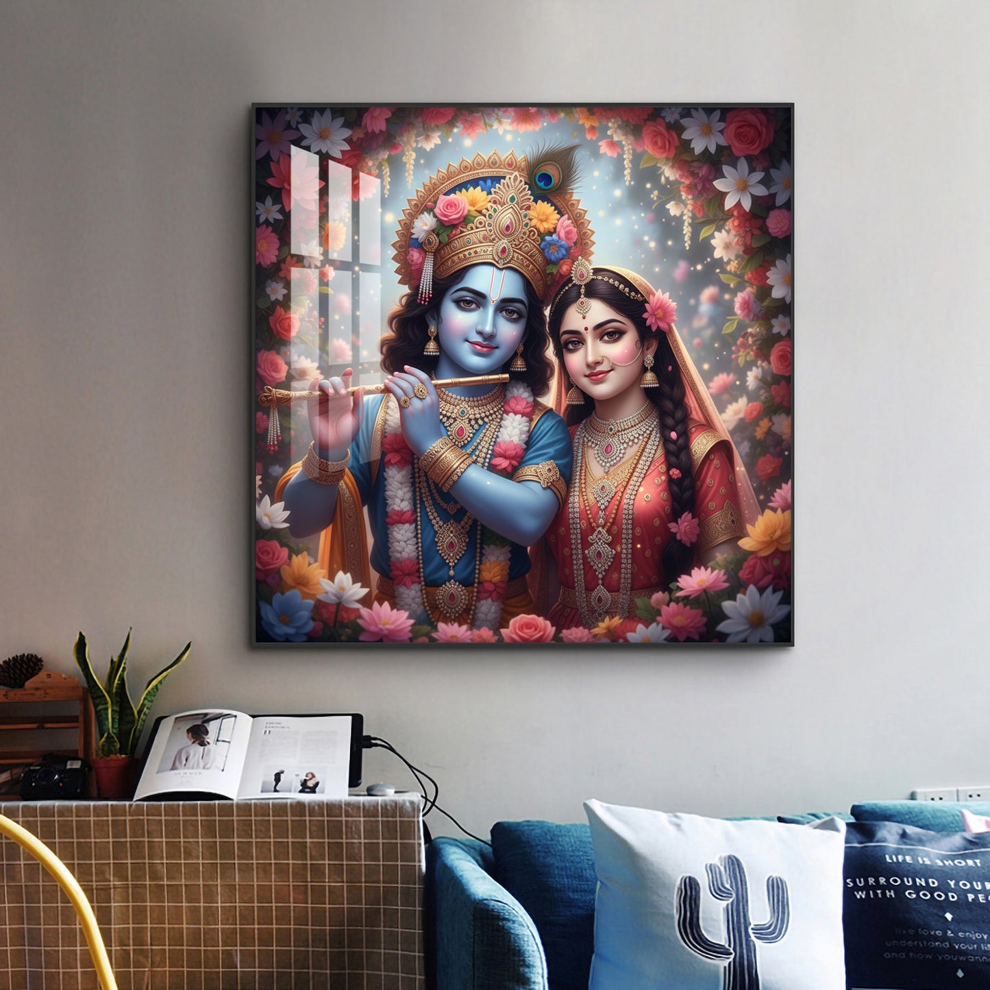 Divine Shri Radha Krishna Glass Finish Square Wall Art